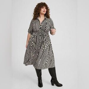 Torrid Black & Cream Striped Midi Dress